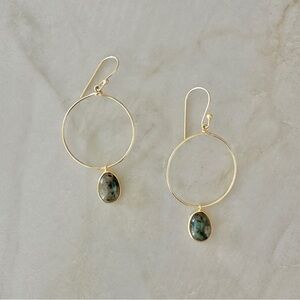 Gold + labradorite drop hoop earrings